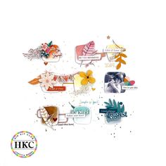 an image of some stickers on the side of a white wall with flowers and leaves