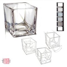 three glass cubes sitting next to each other