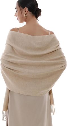 RIIQIICHY Winter Scarf for Women Beige Pashmina Shawls Wraps for Evening Dresses Large Warm Soft Scarves at Amazon Women’s Clothing store Looks Casual Chic, Wedding Scarf, Pashmina Shawl, Pashmina Scarf, Women Shawl, Softest Scarf, Warm Scarf, Vestidos De Noche, Look Chic