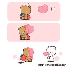 two stickers depicting the same teddy bear holding a heart and another with a cell phone