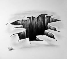 a pencil drawing of a hole in the wall