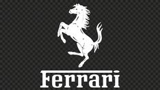 the ferrari logo is shown on a black background, with white letters and an image of a