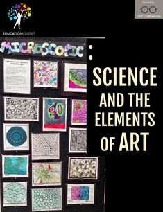 the science and the elements of art poster is displayed in front of a black background