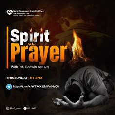 a man laying on the ground in front of a black and white photo with text that reads spirit of prayer