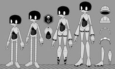 an animation character is shown with different poses and body parts, including the legs and head