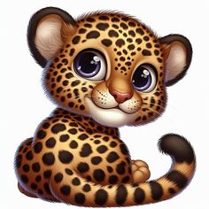 a cartoon cheetah sitting down with big eyes