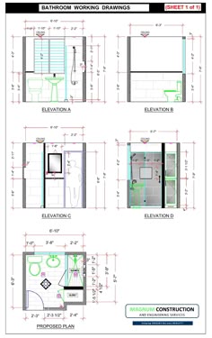 the floor plan for a bathroom that is being built in two different sections, with measurements and