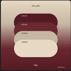 three different shades of red, white and beige with the words coffee podato on them