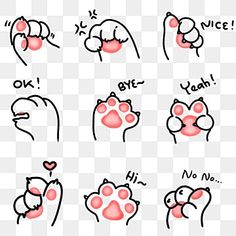 cartoon hand gestures for cats and dogs to learn how to draw the cat's paws