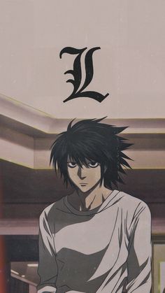 an anime character with black hair standing in front of a sign that says i love you