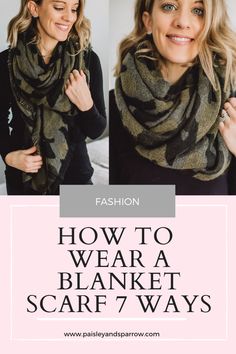 7 Simple Ways How to Wear A Blanket Scarf - Paisley & Sparrow Large Scarf Wrap Ideas, Style Square Scarf, Scarf Drape, Oversized Scarf How To Wear, Large Scarf Outfit, Ways To Wear A Large Scarf, How To Tie A Pashmina, How To Wear Chunky Scarf, How To Turn A Scarf Into A Shawl