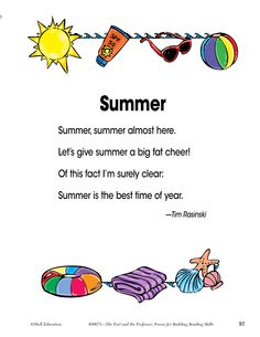 Summer Rhymes For Preschool, Summer Poem, Poem About Summer And Time, Summer Poem For Children, Summer Time Poem For Kids, Poem For Summer Celebrations, Summer Poems For Elementary School, Poem About Summer's End, Summer School Poem