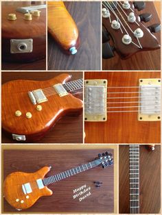 several pictures of different types of guitars with strings and knobs on the headstock