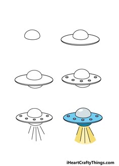 how to draw an alien ship with different shapes and sizes for children's drawings