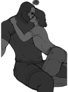 a drawing of two people sitting next to each other, one is hugging the other