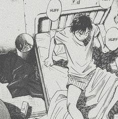 a black and white drawing of two people in bed