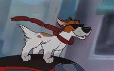 a cartoon dog wearing sunglasses and a tie on top of a car with another dog in the background