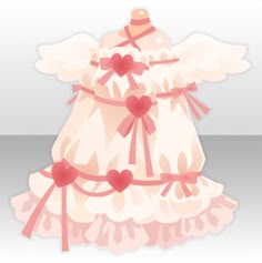 a pink and white dress with hearts on the skirt is shown in front of a gray background