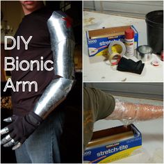 the diy bionic arm is made from duct tape and some other items that are wrapped around it