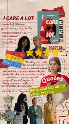 a collage of different types of paper with words and pictures on it that say i care a lot