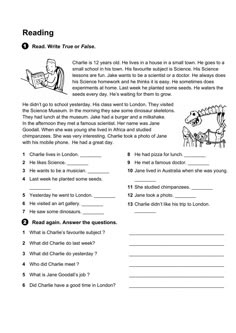 reading worksheet for children with pictures and text on the page, including an image of
