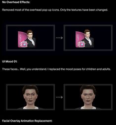 the face and head of a woman with different facial expressions, including an image of a man