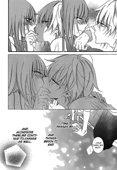 an image of two people kissing each other in the middle of a comic strip with caption