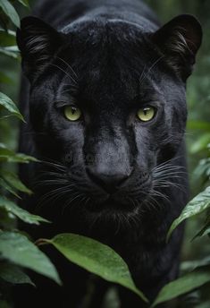 a close up of a black panther with green eyes in the jungle stock images and royalty photos
