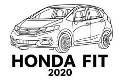 the honda fit logo is shown in black and white, with an outline of a car