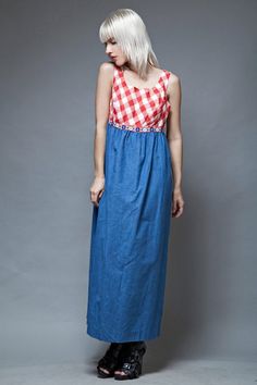 gingham maxi dress red white blue gingham plaid dress Vintage Gingham Cotton Dress, Blue And Orange Gingham Dress, Blue Gingham Maxi Dress, Red And Blue Gingham Sewing, Red And Blue Gingham Dress, Vintage Blue Gingham Jumpsuit, Vintage Navy Gingham Dress, Retro Gingham Plaid Cotton Dress, Kimchi Blue Gingham Dress