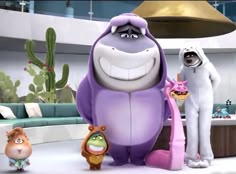 an animated character is surrounded by other characters