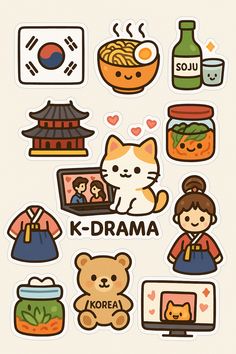 various stickers with different things on them