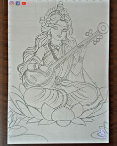 a drawing of a woman playing the guitar