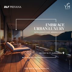 an outdoor deck with chaise lounge chairs and the words embrace urban luxury on it