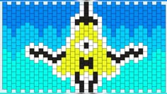 an image of a cross stitch pattern in blue, yellow and white with black dots