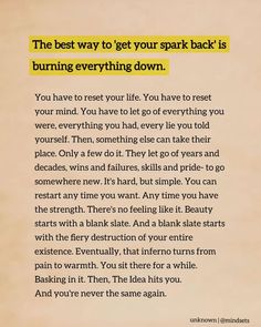 the best way to get your spark back is burning everything down quote on parchment paper