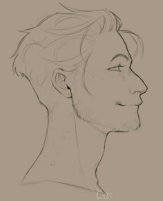 a drawing of a man's face with his hair pulled back and eyes closed