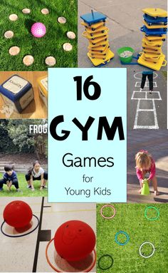 The image has photos of kids doing games in a gym class or outside.