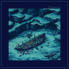 an old computer game with a boat in the water