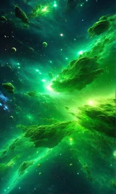 an image of green space with stars and planets