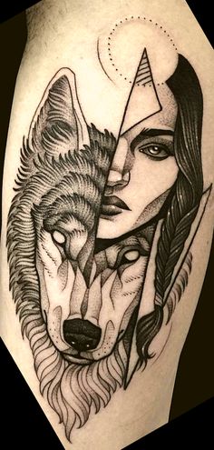 Mind-Blowing Girl And Wolf Tattoo Design | She Wolf Tattoo.