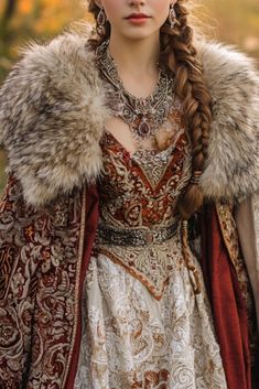 Viking Wedding Dress Medieval, Viking Royalty, Viking Dress Wedding, Traditional Viking Wedding Dress, Viking Wedding Dress Traditional, Viking Themed Wedding Wedding Dress, Viking Dress Woman, Viking Core, Traditional Norse Wedding Dress