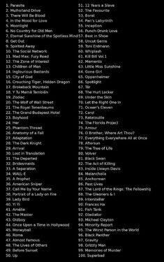 a black and white poster with the names of movies