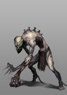 a demonic looking creature with horns and claws on it's head, kneeling down