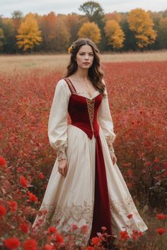 Princess Medieval Dresses, Red Ren Faire Dress, Medieval Dress Inspo, Medieval Dresses Aesthetic, Medieval Princess Outfit, Medival Outfits Woman Princess, Medieval Princess Dress Historical, Fall Medieval Dress With Historical Design, Medieval Red Dress