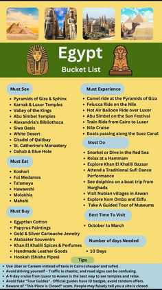 the egypt bucket list is shown