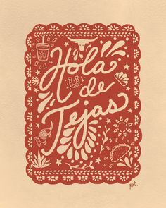 a red and white print with the words hola de fiesta