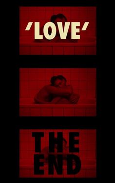 the poster for love and the end shows two men in red tiles, one with his head