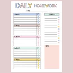 Homework Daily Planner Printable, School Planner, Student Planner, Daily Homework, Study Planner, Homework Tracker, School Tracker PDF - Etsy