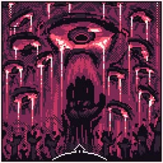 an image of a pixel art work with red and black colors on the bottom half of it